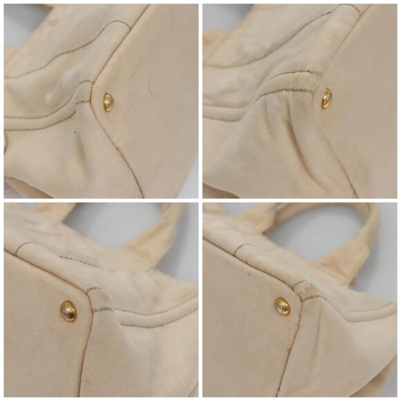 PRADA Canapa MM Hand Bag Canvas Beige Gold Auth bs23301 - Picture 15 of 16